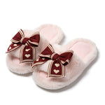 Load image into Gallery viewer, Heart Bow Open-Toe Slippers Women Plush House Shoes M5A287