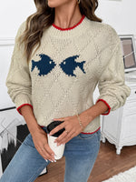Load image into Gallery viewer, Round Neck Fish Jacquard Knit Sweater Women N6H300