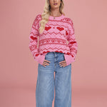 Load image into Gallery viewer, Heart Jacquard Knit Pullover Women Casual N5A910