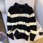 Load image into Gallery viewer, Half Zip Polo Neck Stripe Sweater Women N5A581