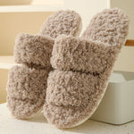 Load image into Gallery viewer, Double Striped Plush Slippers Women Open Toe Curly M5A281