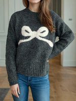 Load image into Gallery viewer, Round Neck Bow Knit Sweater Casual Women N6G147