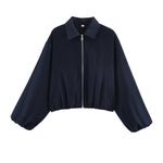 Load image into Gallery viewer, Puff Hem Zip Up Baseball Jacket Women N6A150