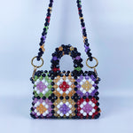Load image into Gallery viewer, Hand Beaded Acrylic Grid Tote Open Top Construction S5P406