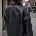 Load image into Gallery viewer, PU Zip Notch Crop Coat Dual Pocket Heavyweight Black N5Z617