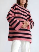 Load image into Gallery viewer, Off Shoulder Stripe Knit Sweater Women Loose Fit N5A845