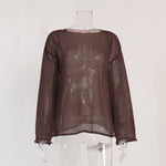 Load image into Gallery viewer, Sheer Round Neck Flare Sleeve Hollow Knit Top N6A098