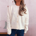 Load image into Gallery viewer, Floral Embroidered Cardigan Women Solid Color Knit N5A834