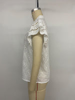 Load image into Gallery viewer, V Neck Eyelet Shirt Women Solid Color N6C105