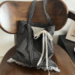 Load image into Gallery viewer, Linen Check Lace Square Shoulder Bag M5A334