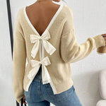 Load image into Gallery viewer, V Neck Bow Knit Sweater Casual Loose Fit Pullover N5A883