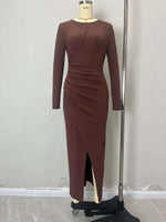 Load image into Gallery viewer, Elegant Pleated High Slit Bodycon Dress Women N5A689