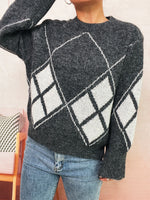 Load image into Gallery viewer, Diamond Color Block Sweater Loose Fit Round Neck N5A828