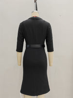 Load image into Gallery viewer, Elegant Office Dress Black Mid-Sleeve Tapered Waist N5A693