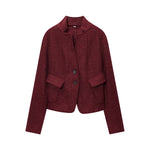 Load image into Gallery viewer, Red Loop Terry Short Jacket Women Stand Collar N5A714