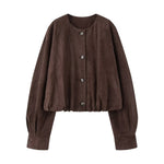 Load image into Gallery viewer, PU Single Button Round Neck Jacket Women N6A152