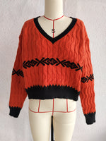 Load image into Gallery viewer, Cropped V Neck Jacquard Sweater Women Streetwear N5A874
