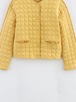 Load image into Gallery viewer, Black Yellow Plaid Cotton Jacket Women Round Neck N5A740