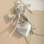 Load image into Gallery viewer, Silver PU Heart Bow Rope Bag Charm Keychain Luxe S5P932