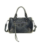 Load image into Gallery viewer, Women's Vintage Denim Studded Moto Tote Bag N6J198