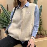 Load image into Gallery viewer, Sleeveless Cardigan Vest Beige Polyester Filled Knit N5A764