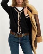 Load image into Gallery viewer, Color-Block V-Neck Long Sleeve Cardigan Women N6H289