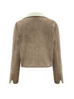 Load image into Gallery viewer, Suede Fleece Jacket Women Brown Sherpa Lined Coat N5A775