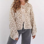 Load image into Gallery viewer, Leopard Print Tie Front Cardigan Women Round Neck N5A848