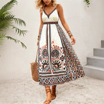 Load image into Gallery viewer, Black Boho Placement Print Backless Spag Dress Women N5A949