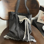 Load image into Gallery viewer, Linen Check Lace Square Shoulder Bag M5A334