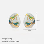 Load image into Gallery viewer, Oval Dragonfly Earrings Steel Asymmetric Drip Enamel S5P093