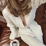 Load image into Gallery viewer, White V Neck Asymmetrical Cardigan Women Retro Knit N5A796