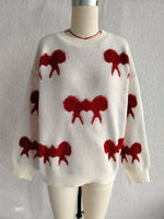 Load image into Gallery viewer, Bow Color Block Sweater Women Sweet Knit Round Neck N5A862