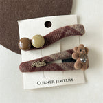 Load image into Gallery viewer, Bear Ball Tartan Hair Clip Women Blue Plaid Side S5P761