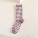 Load image into Gallery viewer, Purple Houndstooth Mid-Calf Socks Women Campus N6H029