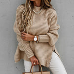Load image into Gallery viewer, High Neck Side Slit Sweater Women Chunky Knit Casual N5A843