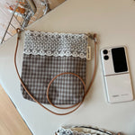 Load image into Gallery viewer, Vintage Plaid Crossbody Phone Bag with Lace Trim N6E038