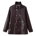 Load image into Gallery viewer, PU Leather Trench Coat Women Stand Collar N5A717