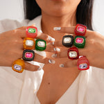 Load image into Gallery viewer, Womens Vintage Rhinestone Hexagon Resin Ring N6K191