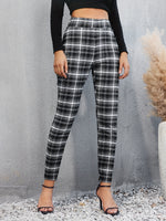 Load image into Gallery viewer, Black White Plaid High Waist Trousers Women N5A499