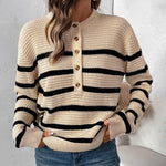 Load image into Gallery viewer, Button Detail Striped Sweater Loose Fit Pullover N5A802