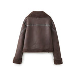 Load image into Gallery viewer, Notch Collar Zip Detail Shearling Jacket Women N5A570