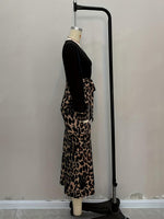 Load image into Gallery viewer, Leopard Print V neck High Slit Bodycon Dress Women N6C196