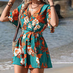 Load image into Gallery viewer, Beach Vacation Flutter Sleeve Wrap Neck Romper Shorts N6A079