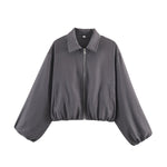 Load image into Gallery viewer, Puff Hem Zip Up Baseball Jacket Women N6A150