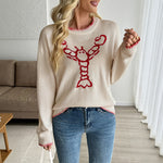 Load image into Gallery viewer, Color Block Lobster Print Sweater Round Neck Pullover N5A804