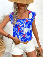 Load image into Gallery viewer, Floral Square Neck Ruffle Cap Sleeve Top Women N6F244