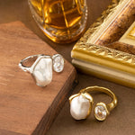 Load image into Gallery viewer, Lava-Texture Pearl Zircon Adjustable Open Ring Women N6H207