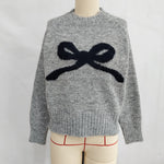 Load image into Gallery viewer, Bow Jacquard Knit Sweater Women Round Neck Loose Fit N5A844