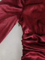 Load image into Gallery viewer, Satin Tulip Dress Women Red Puff Sleeve Pleated N5A778